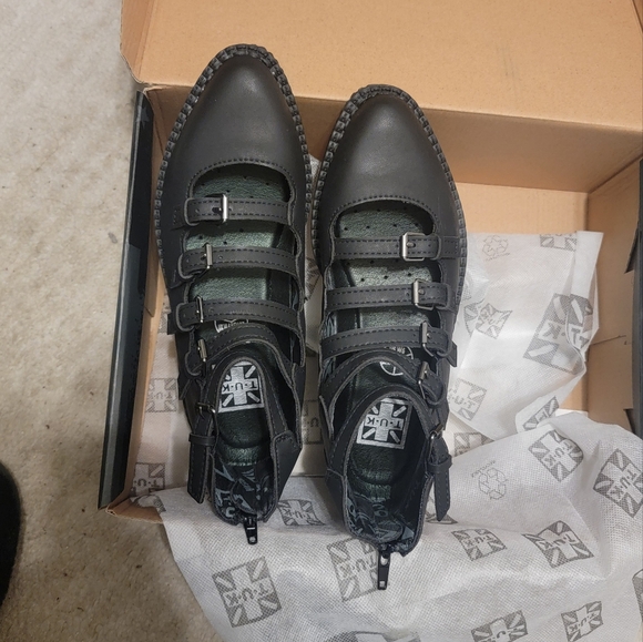 T.U.K Shoes - Black TUKskin™ Multi-Strap Pointed Mary Jane Creeper